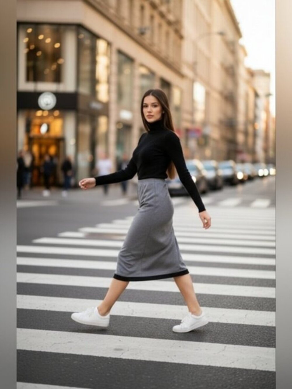 Free People Vintage SZ M Gray Black Pull On Elastic Waist Midi Slim Boho Skirt